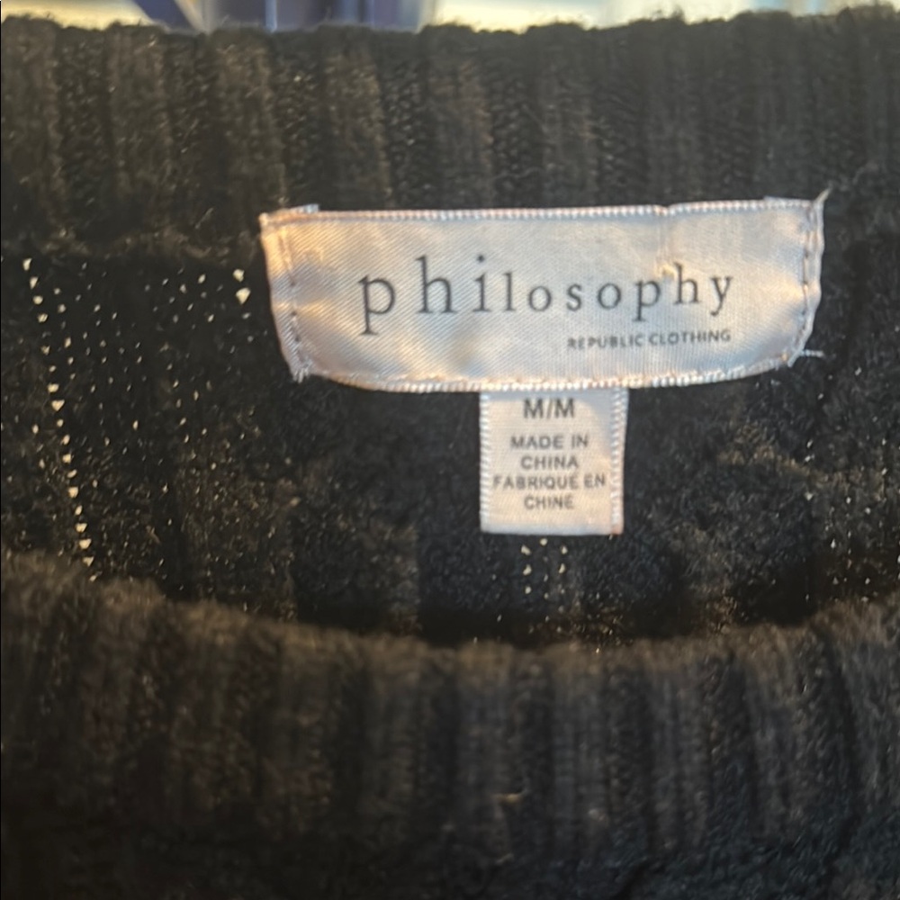 Philosophy Black and White Striped Crew Neck Sweater. Size Medium - Picture 2 of 5